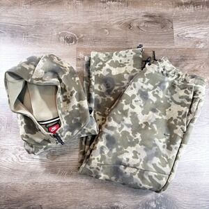 Nike Tech Men's Open-Hem Fleece Camo Set Full Zip Hoodie and Pants Size XL